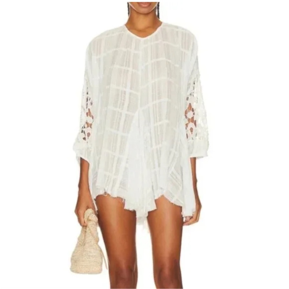 Free People White Shores Lace Boho Tunic Top Optic White- XS NWT